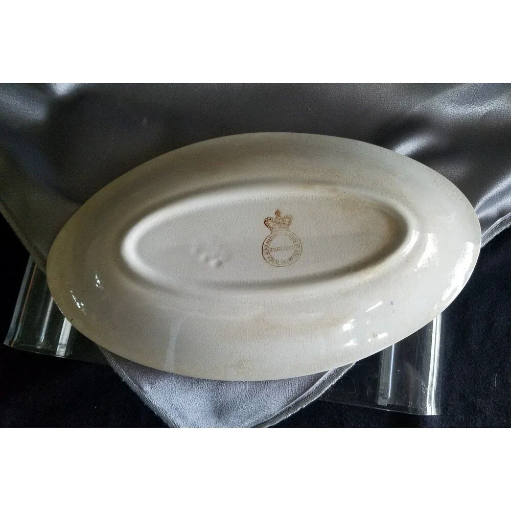 Vintage John Maddock & Sons Royal Vitreous Gold Royal Blue Red Oval Dish